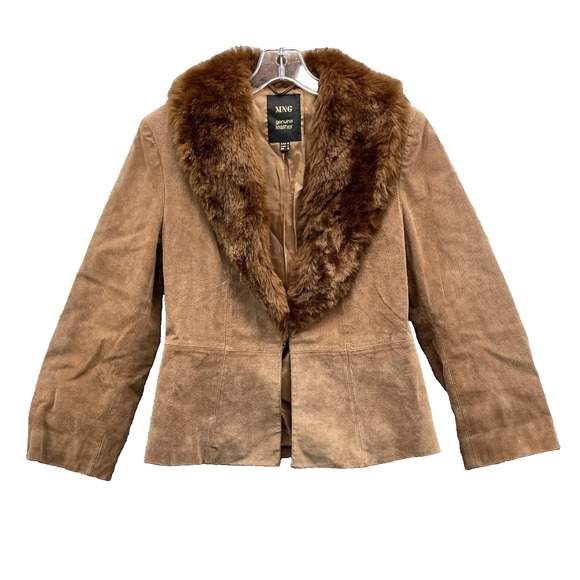 Y2K real fur × leather jacket brown Y2K Leather Jackets